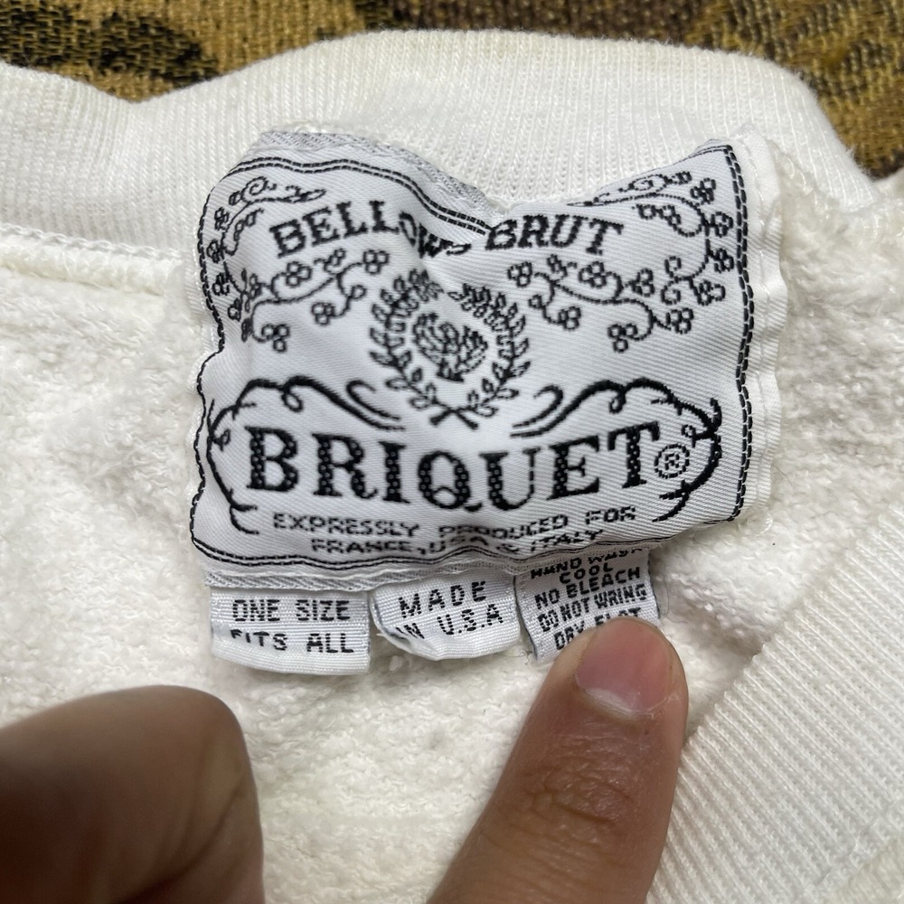 Vtg 90s Bellows Brut Briquet Women's White Shirt Trimmed Patchwork One Size - Picture 3 of 6